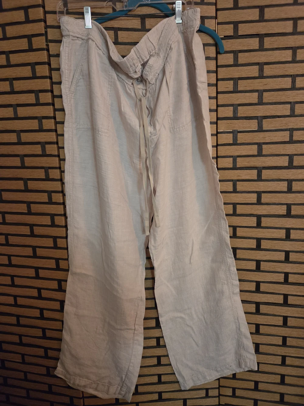 Caslon Women's Beige Flax 100% Linen Drawstring Wide Leg Casual Pants Size XXL